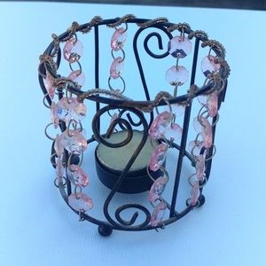 Brown Pink Beaded Tea Light Candle Holder